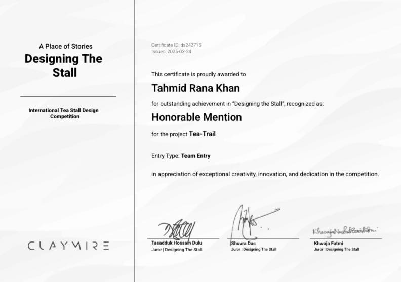 Tahmid Rana Khan, a student from the Department of Architecture at MIST, and his teammate have been awarded ‘The Honorable Mention’ in the International Design Competition.