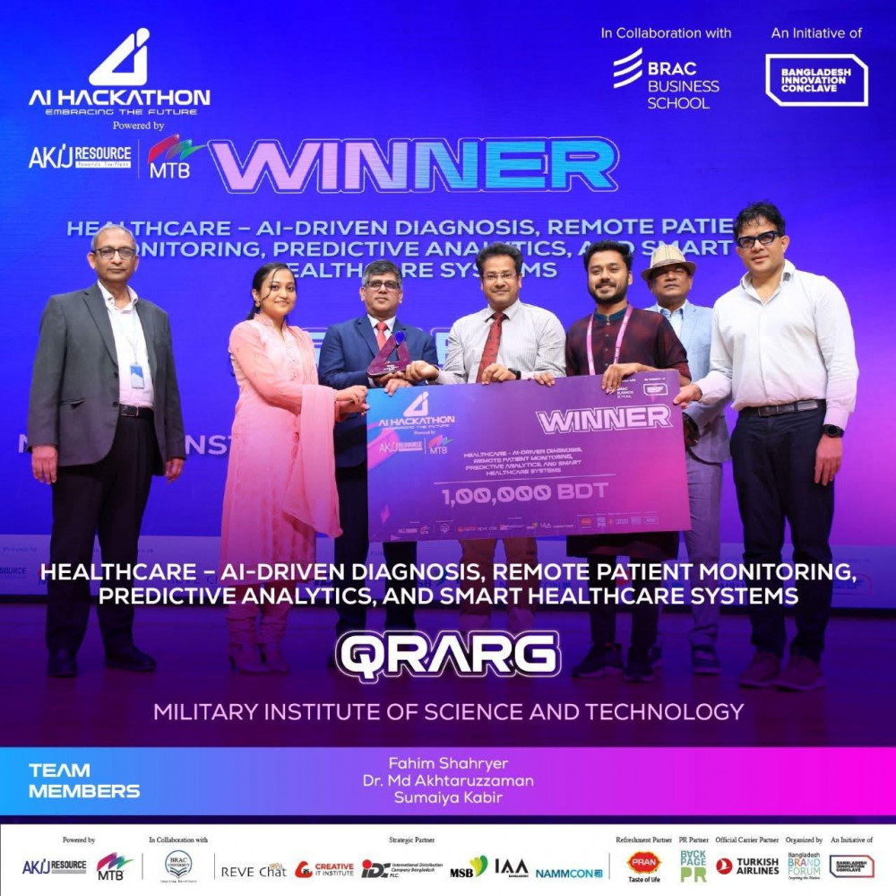 Team QRARG representing CSE, MIST is the winner of   AI-HACKATHON 2025 (Healthcare category)-2